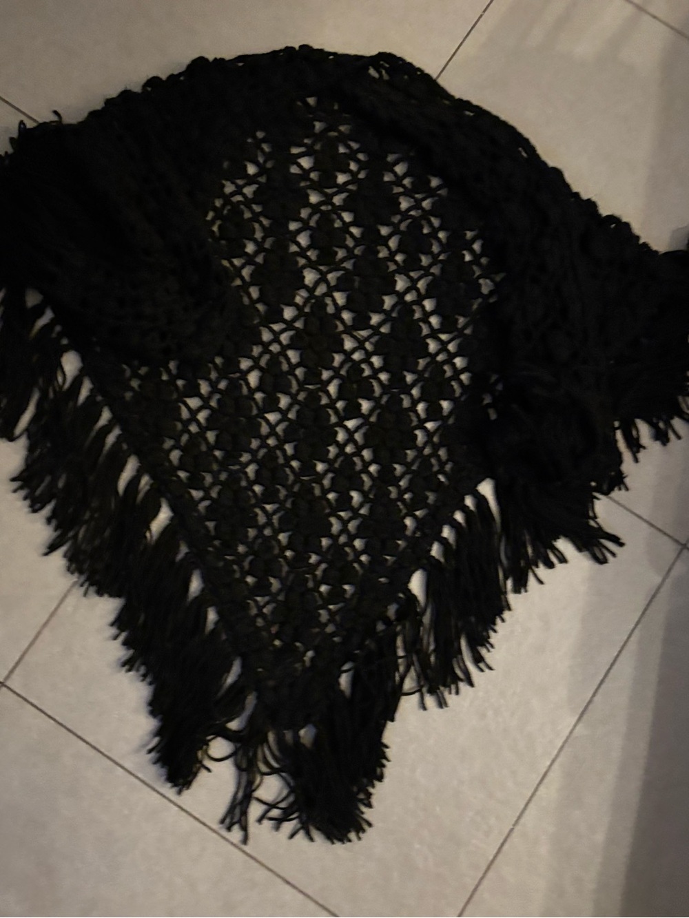 Black Crochet Fringe Shawl - Women Accessories